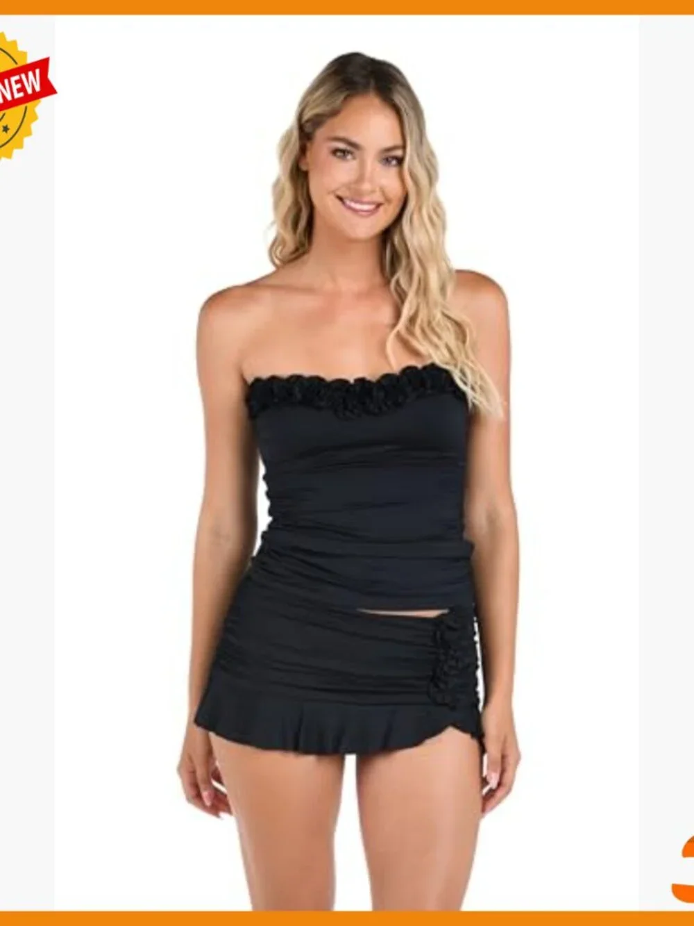 Ruffled Bandeau Tankini Top with Removable Straps, Tummy Control - Picture 3 of 5